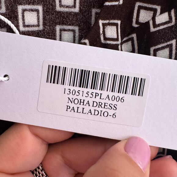 New Reformation Noha Dress Brown Geometric Back Zip Side Slit Sleeveless Sz 6 - Picture 10 of 13